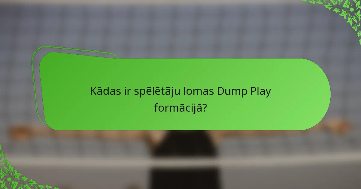 Kādas ir spēlētāju lomas Dump Play formācijā?